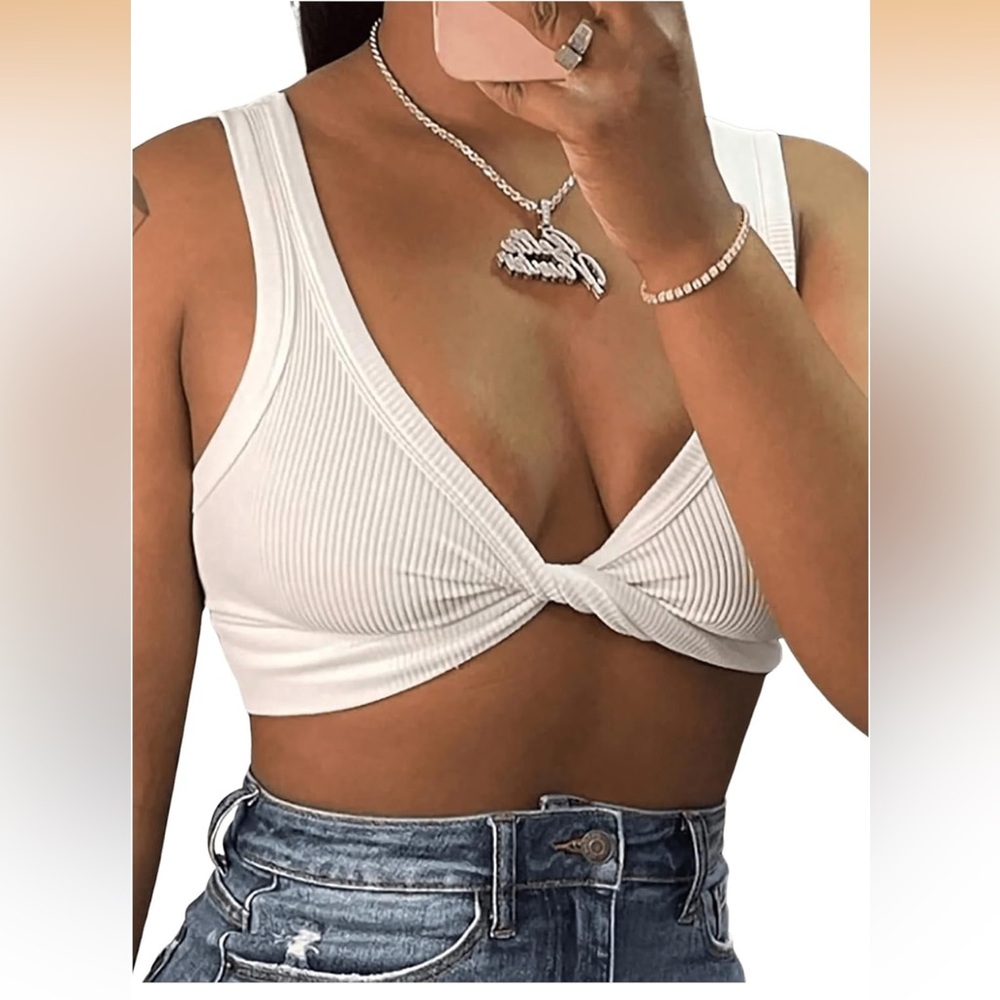 Women's Crop Tank Top Ribbed Front Twist